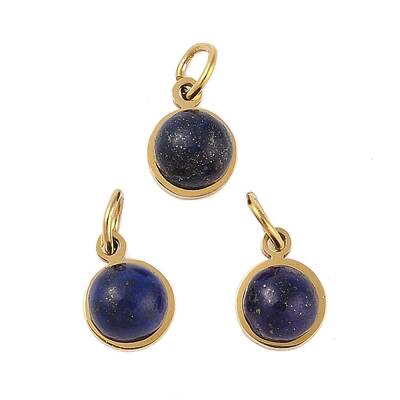 Ion Plating(IP) Natural Lapis Lazuli Half Round Charms with Jump Ring