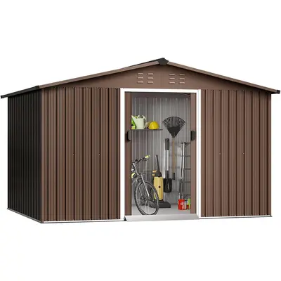 Garvee 10'x8' Outdoor Steel Storage Shed - Lockable Doors, Utility Tool Storage House for Backyard, Garden, Patio, Lawn, Brow...