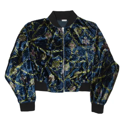 OXYGENE Crop Bomber Jacket Blue Faux Suede Womens S