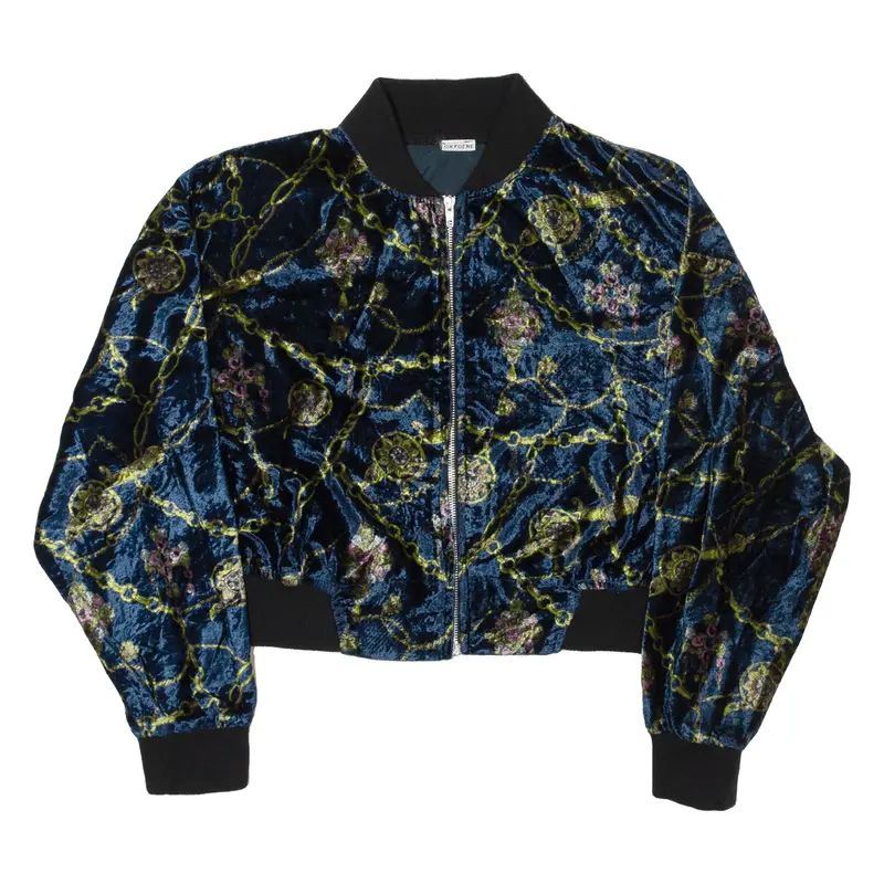 OXYGENE Crop Bomber Jacket Blue Faux Suede Womens S