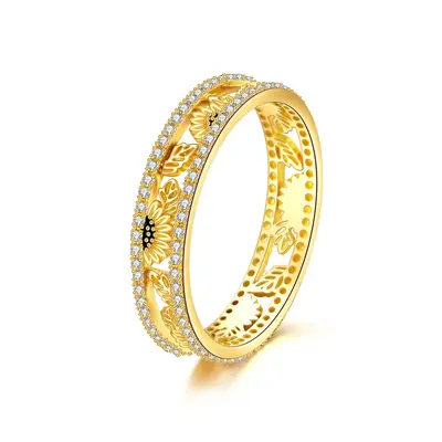 14K Yellow Gold Round Cubic Zirconia Sunflower Ring