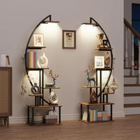 2 Pack Tall Bookshelf with Lights, Ladder Bookcase, Stable Arched Home Office Storage Book Collectibles Shelves, 64\