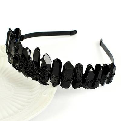 Hollow Triple Moon Metal with Raw Natural Quartz Wrapped Hair Hair Bands