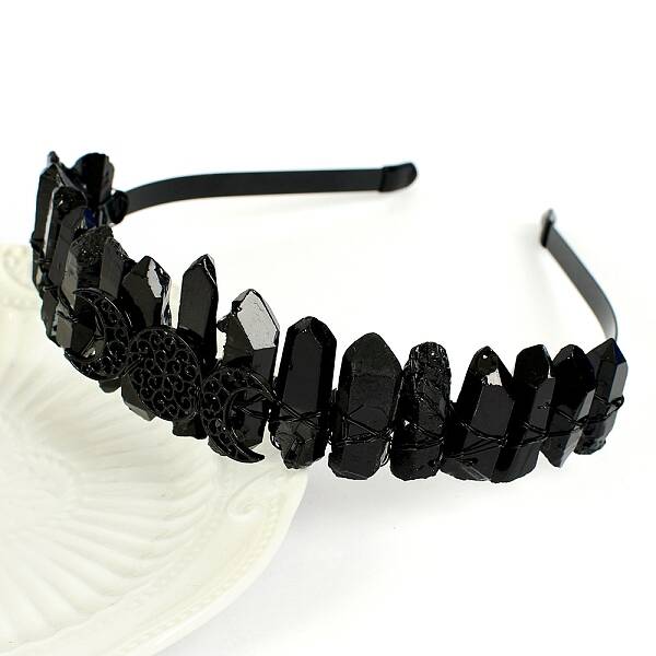 Hollow Triple Moon Metal with Raw Natural Quartz Wrapped Hair Hair Bands