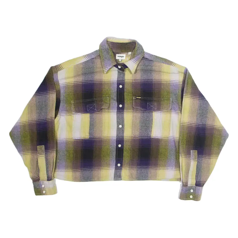 WRANGLER Oversized Cropped Womens Shirt Yellow Check Long Sleeve S