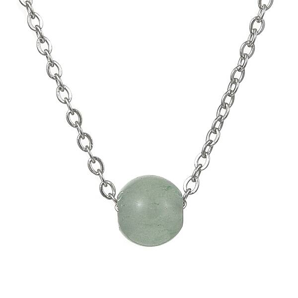 Natural Green Aventurine Round Bead Pendant Necklaces