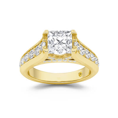 Astra Graduated Pavé Set Princess Cut Lab Grown Diamond Engagement Ring | 18K Yellow Gold 4 CT. TW.