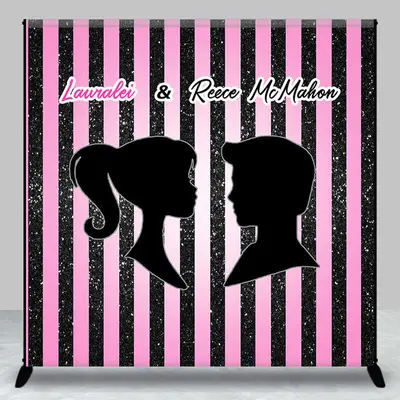 Pink Black Stripes Twins Custom Baby Shower Backdrop - Aperturee