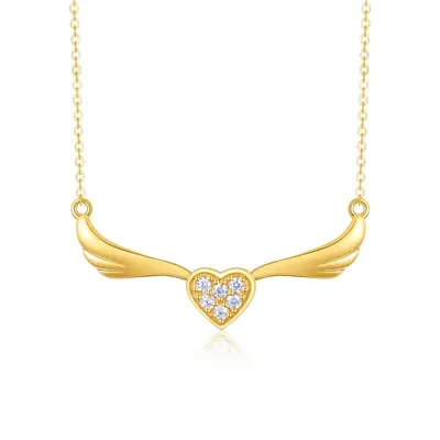 14K Gold Cubic Zirconia Heart Pendant Necklace