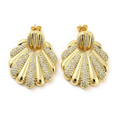 Brass Micro Pave Cubic Zirconia Dangle Stud Earrings