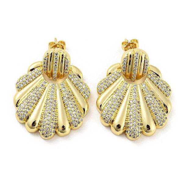 Brass Micro Pave Cubic Zirconia Dangle Stud Earrings