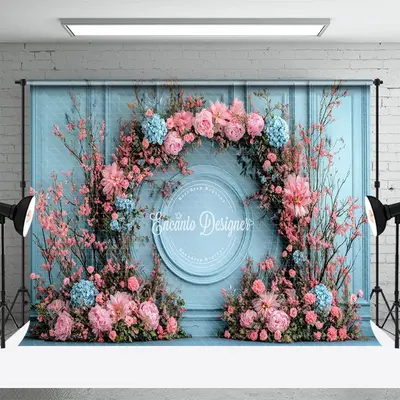 Aperturee Blue Vintage Wall Arch Floral Wedding Photo Backdrop, 3X2FT(1MX0.6M), 14 USD, wedding backdrops, ENHD2J65-M