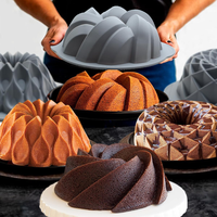 4-Pieces，Silicone Fluted Cake Pans, 12 Cups Tube Baking Pan, Silicone Molds for Homemade Cake, Bread and Jello, Non-Stick, ...