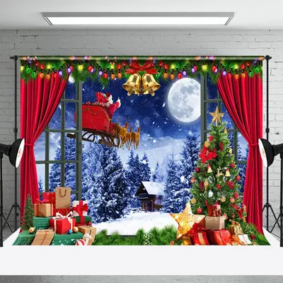 Aperturee Red Curtain Christmas Eve Holiday Party Backdrop