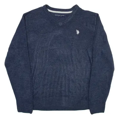 U.S. POLO ASSN. Mens Jumper Blue V-Neck Tight Knit L