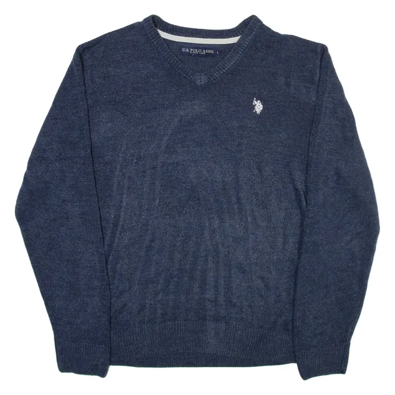 U.S. POLO ASSN. Mens Jumper Blue V-Neck Tight Knit L