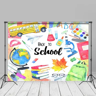Colorful Subject Tools Bag Bus Back To School Backdrop - Aperturee