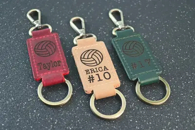 Personalized Volleyball Keychain, Backpack Tags, Leather Keychains, Kid's Name Tags, Sport Keyrings, Charms, Team Gift