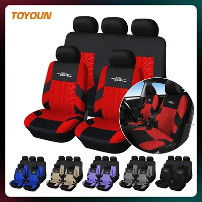 Universal Full Set Car Seat Covers, Breathable Fabric Car Seat Protectors, Fits Most Cars, SUVs, Trucks, Vans, Car Dust Mats,...