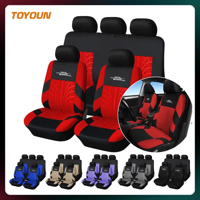 Universal Full Set Car Seat Covers, Breathable Fabric Car Seat Protectors, Fits Most Cars, SUVs, Trucks, Vans, Car Dust Mats,...