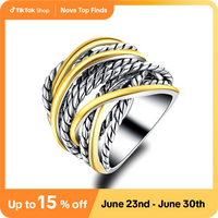 Aprilery Intertwined Metallic Band Ring - Textured Statement Jewelry for Women