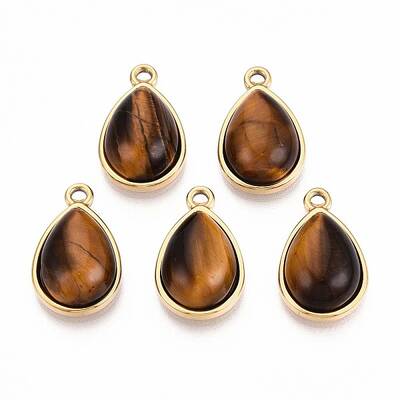 Natural Tiger Eye Teardrop Pendants
