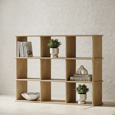 Nine cube bookshelf in white oak
