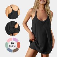 TARSE Athletic Dress for Women Summer Casual Sleeveless Spaghetti Strap Sundress Tennis Dress with Pockets Outdoorfun