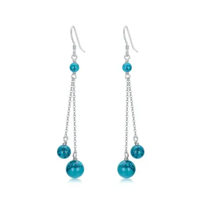 Sterling Silver Circular Shaped Turquoise Bead Drop Earrings