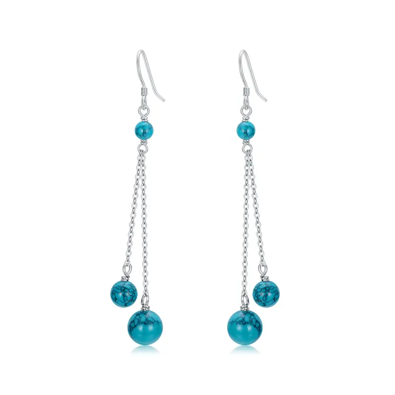 Sterling Silver Circular Shaped Turquoise Bead Drop Earrings