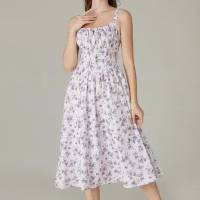 Grace Karin Floral Printed Corset Dress Ruched Bust Cami Dress Flowy Sundress