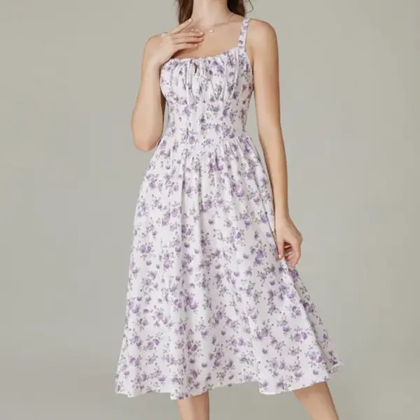 Grace Karin Floral Printed Corset Dress Ruched Bust Cami Dress Flowy Sundress