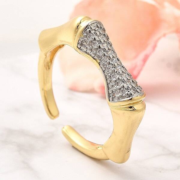 Brass Micro Pave Clear Cubic Zirconia Cuff Rings for Women