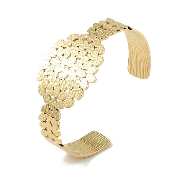 304 Stainless Steel Oval Leaf Open Cuff Bangles for Women