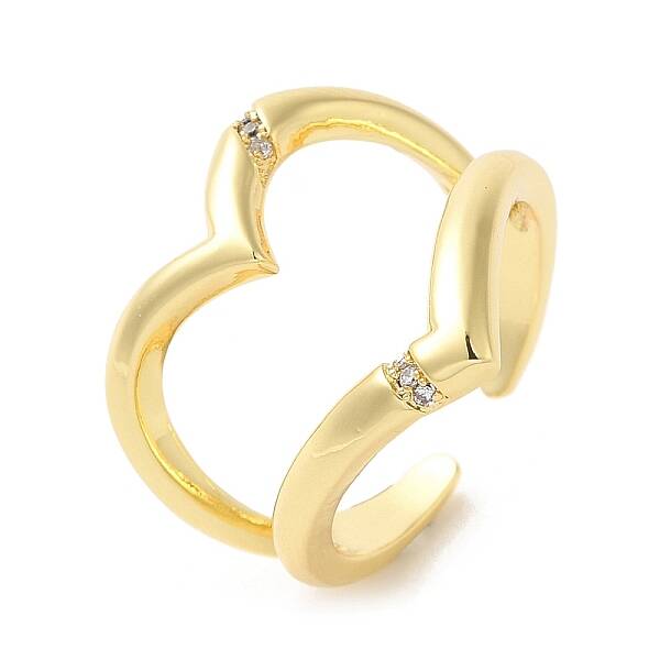 Heart Brass Micro Pave Cubic Zirconia Open Cuff Rings