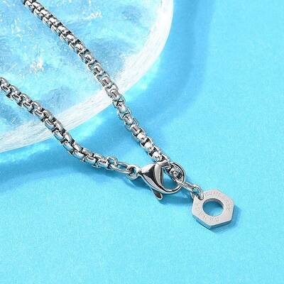 304 Stainless Steel Hexagon Pendant Box Chain Necklaces for Women
