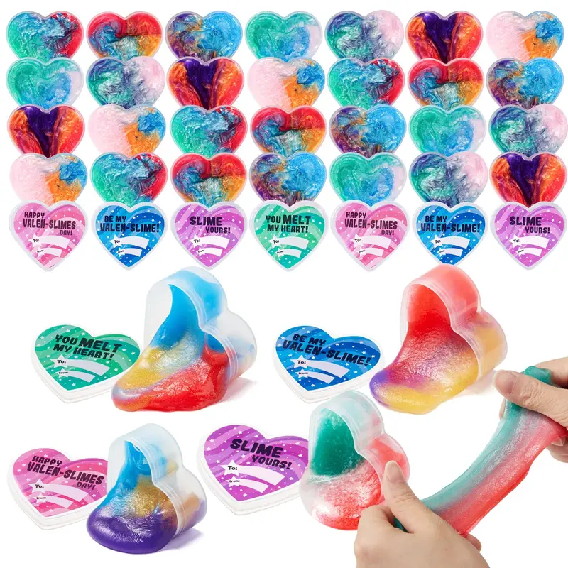 28Pcs Cosmic Realm Slime Hearts with Kids Valentines Cards for Classroom Exchange 2025 Valentine Exchange Cards