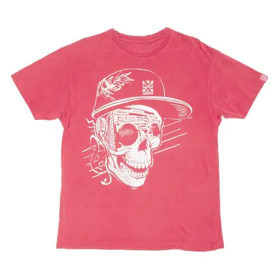 Skull With Hat Mens T-Shirt Red M