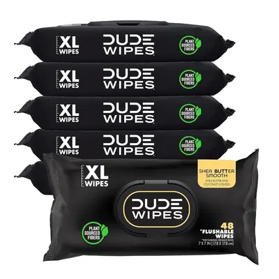 DUDE Wipes - Flushable Wipes - 6 Pack, 288 Wipes - Shea BUTTer Smooth Extra-Large For Adult - Vitamin-E & Aloe - Septic and S...