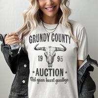 Grundy County Auction Vintage Inspired Concert Tee, Unisex Cotton Round Neck Tee with Graphic Printed Design, 90s Country Mus...