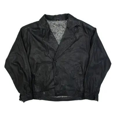 Mens Jacket Black Leather 90s Crazy Pattern M