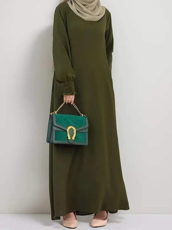 Women's Solid Long Sleeve High Neck Dress, Casual Fashion Long Dress for Daily Outdoor Wear, Women's Islamic Clothing for All...