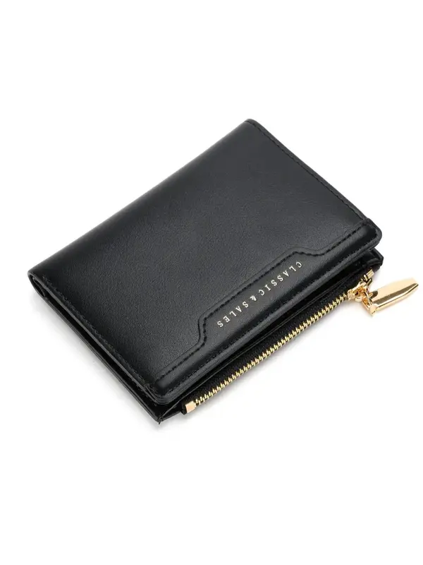 Women's Simple Plain Pu Leather Zipper Bifold Wallet, Multi-functional Card Holder for Women & Girls, Compact Slim Card Holde...