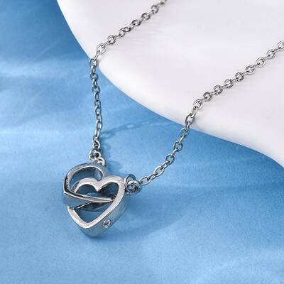Interlocking Heart Brass Micro Pave Clear Cubic Zirconia Pendant Necklaces for Women