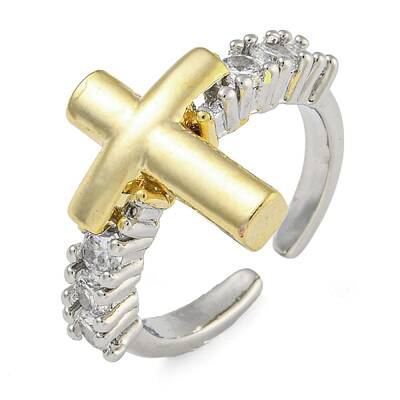 Brass Micro Pave Clear Cubic Zirconia Open Cuff Rings
