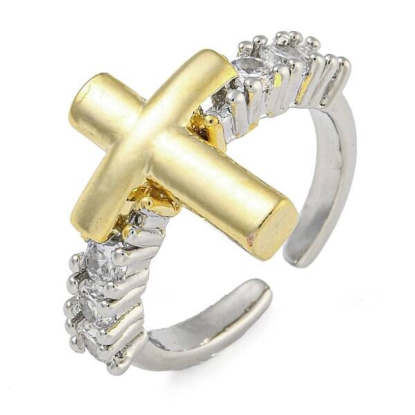 Brass Micro Pave Clear Cubic Zirconia Open Cuff Rings