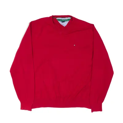 TOMMY HILFIGER Golf Jumper Red V-Neck Mens L