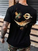 Men's Smile Face Print Round Neck Tee, Regular Fit Casual Short Sleeve T-shirt, Graphic T-shirts, Streetwear, Summer Outf...