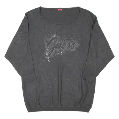 GUESS Womens Jumper Grey Tight Knit 3/4 Sleeve L