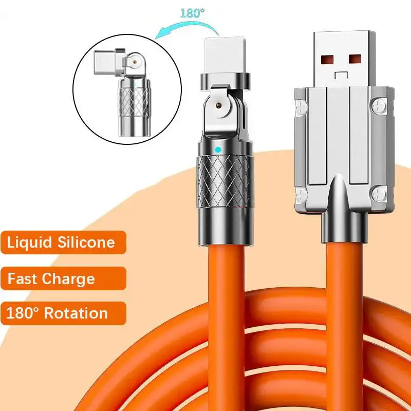 Mobile Fast Charging Cable 180° Rotable Zinc Alloy USB Type C Lightning Smartphone Fast Charger for Cellphone Electronic